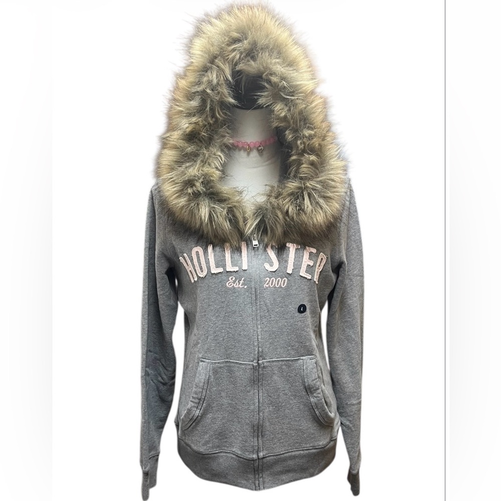NWT HOLLISTER FAUX FUR TRIM ZIP HOODIE